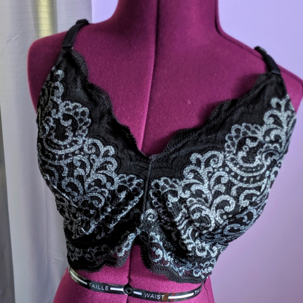Gray and Black Soma Lace Bralette L